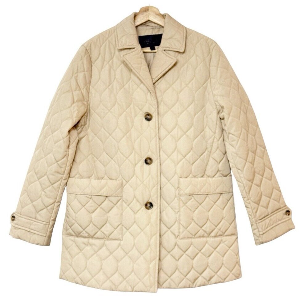Rachel Roy Cream Stone Quilted‎ Packable Barn Jacket Chore Coat Pocket NWOT M